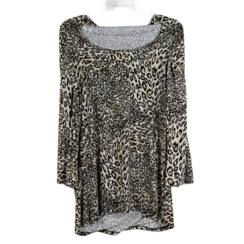 aDRESSing Woman Tunic Top Waterfall Neckline Long Sleeve Animal Print 2X 037